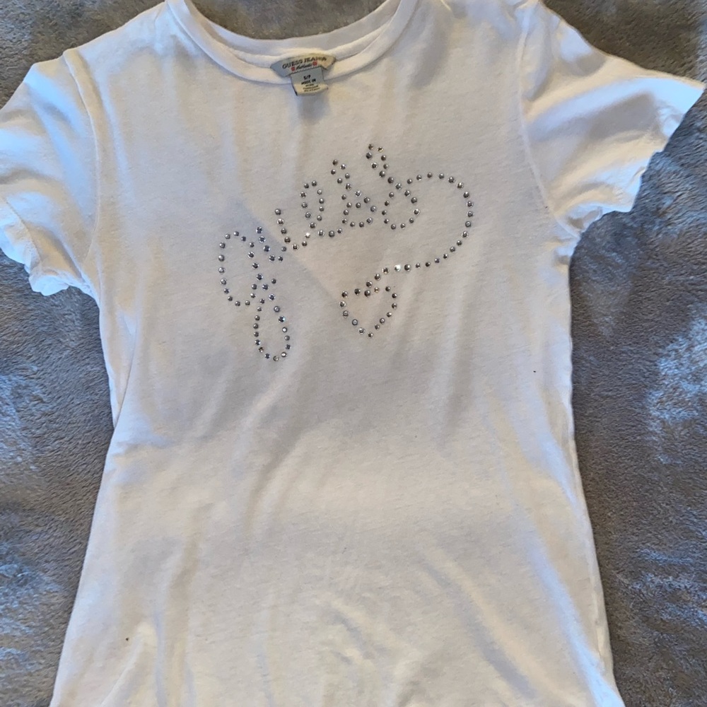 Authentic Y2K White Guess Rhinestone Short Sleeve Tee
